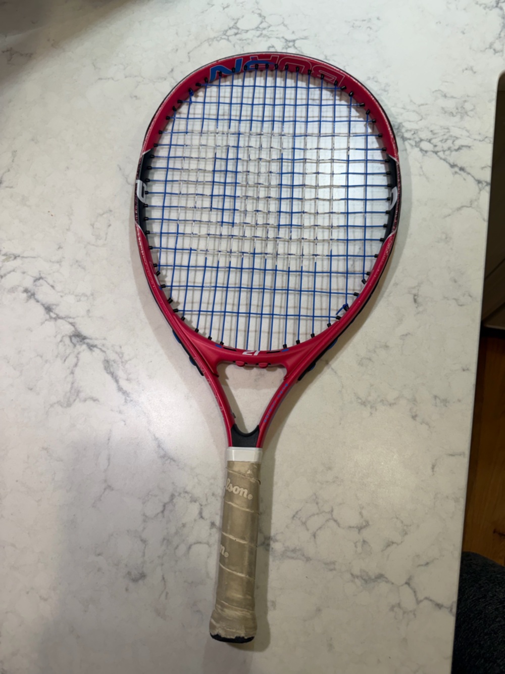 Pink 21" Wilson Tennis Racket with Blue Strings